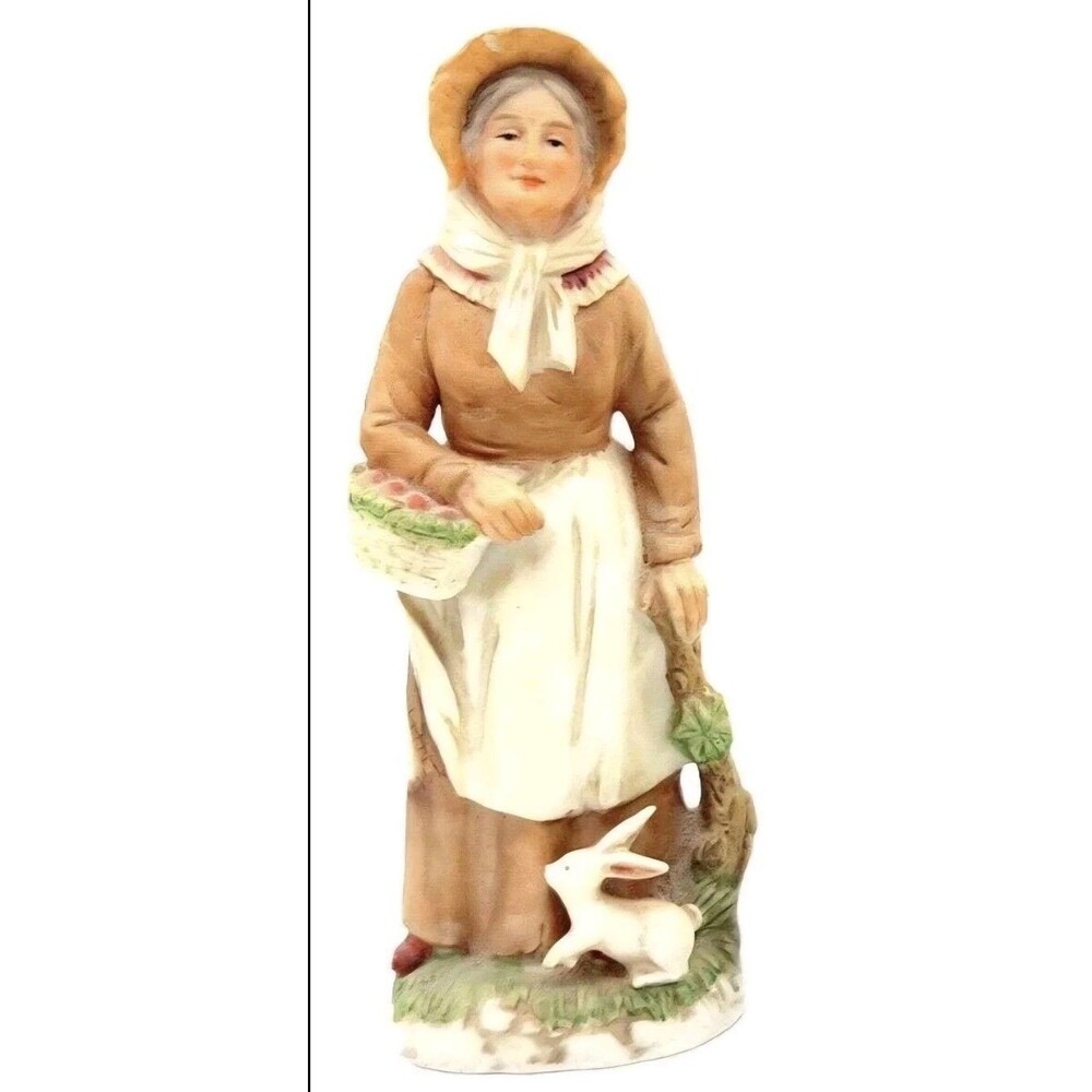 Vintage HOMCO Home Interiors Lady Ceramic Figurine Farmhouse Decor Bunny GLUED